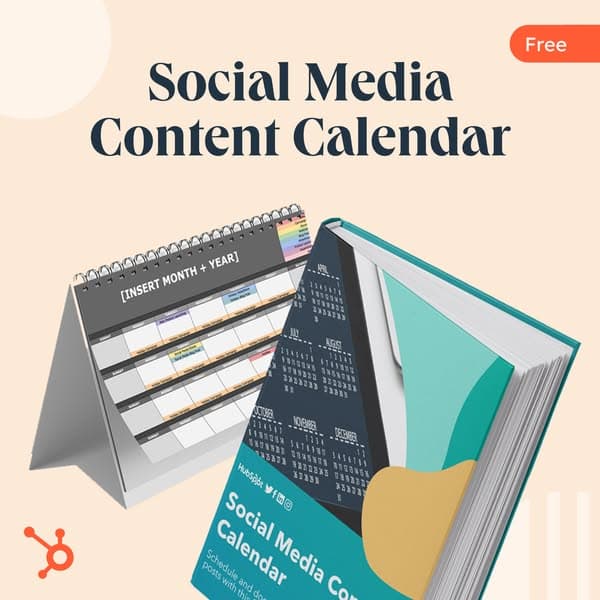 A beige banner with an image of a desk calendar and a teal book, featuring the headline "Social Media Content Calendar" and a small orange label reading "Free" in the top right corner.